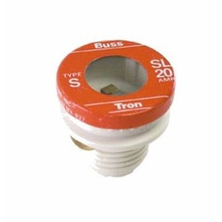 EATON BUSSMANN Plug Fuse, SL Series, Time-Delay, 20A, 125V AC, Indicating, 10kA at 125V AC BP/SL-20